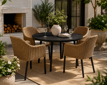Living Accents 5PC Round Dining Set Black/Cushioned Wicker