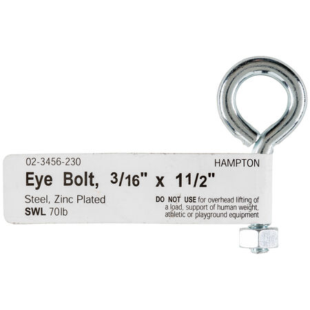 Hampton 3/16 in. X 1-1/2 in. L Zinc-Plated Steel Eyebolt Nut Included