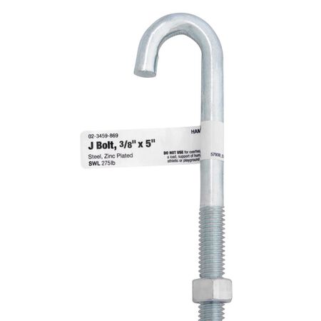 Hampton Small Zinc-Plated Silver Zinc 1 in. L J-Bolt 375 lb 1 pk