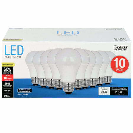 Feit Electric A19 E26 (Medium) LED Bulb Daylight 60 W 10 pk