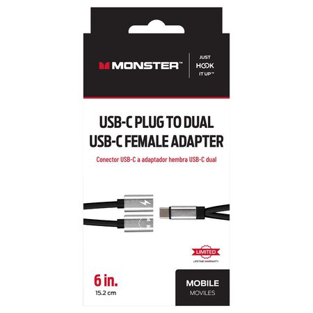 Monster Just Hook It Up USB-C Adapter 6 in. Black