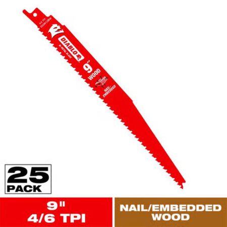 Diablo 9 in. Bi-Metal Nail Embedded Wood Reciprocating Saw Blade 4/6 TPI 25 pack