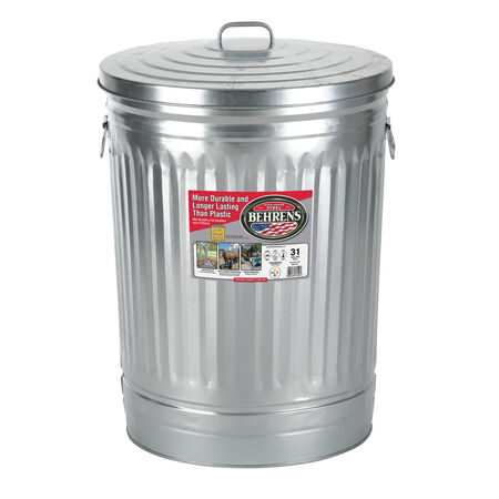 Behrens 31 gal Silver Galvanized Steel Trash Can Lid Included Animal Proof/Animal Resistant