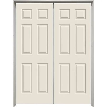 Colonist Double 24" x 80" Prehung Interior Door Unit - Primed 6-Panel Hollow Core - Flat Jamb, No Trim