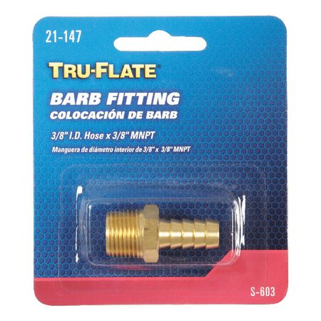 Tru-Flate Brass Barb Hose Fitting 3/8 in. Male 1 pc