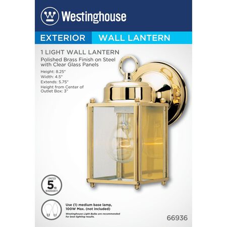 Westinghouse 1 lights Polished Brass Incandescent Outdoor Wall Lantern Fixture 1