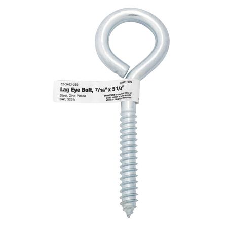 Hampton 7/16 in. X 5-1/4 in. L Zinc-Plated Steel Lag Thread Eyebolt