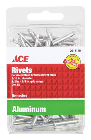 Ace 3/16 in. Dia. x 5/8 in. Aluminum Rivets 50 pk