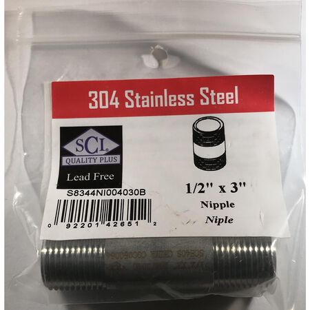 Smith-Cooper 1/2 in. MPT Stainless Steel 3 in. L Nipple