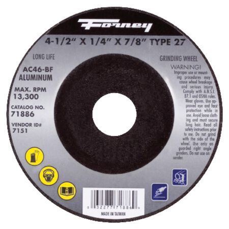 Forney 4-1/2 in. D X 7/8 in. in. Metal Grinding Wheel