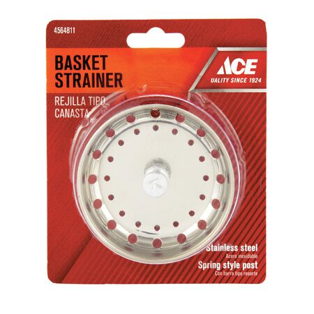 Ace 3-1/8 in. D Chrome Silver Stainless Steel Sink Strainer