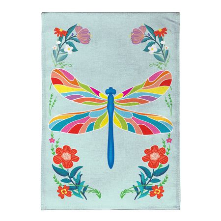 Evergreen Colorful Dragonfly Burlap Garden Flag