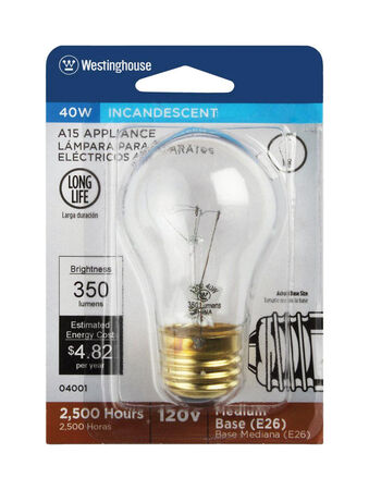 Westinghouse 40 W A15 Appliance Incandescent Bulb E26 (Medium) Warm White 1 pk