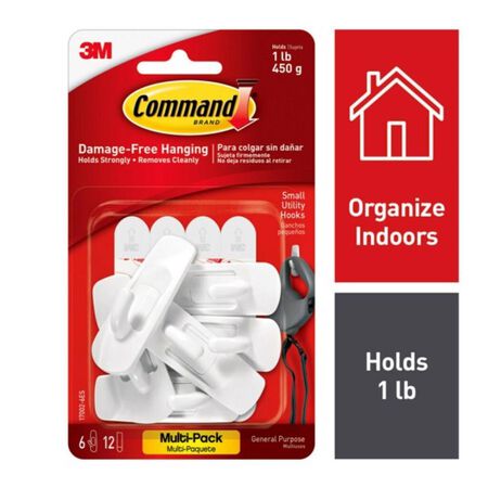 3M Command Small Plastic Hook 2.37 in. L 6 pk