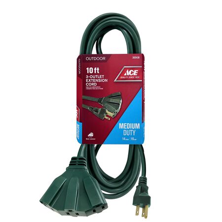 Ace Indoor or Outdoor 10 ft. L Green Triple Outlet Cord 14/3 SJTW