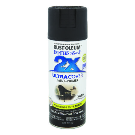 Rust-Oleum Painter's Touch 2X Ultra Cover Satin Canyon Black Paint+Primer Spray Paint 12 oz