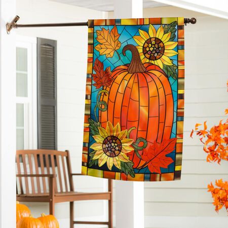 Fall Pumpkin Stained Glass Applique House Flag