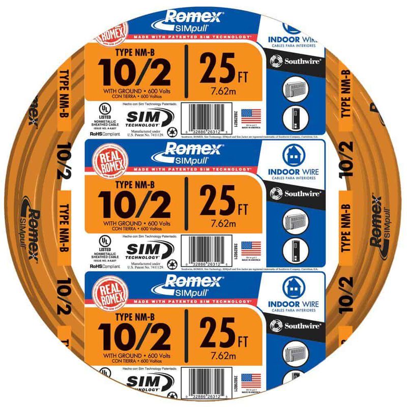 Southwire 25 ft. 10/2 Romex Type NMB WG NonMetallic Wire Southwire 25 ft. 10/2 Romex Type NMB WG NonMetallic Wire