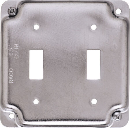 Raco Square Steel 2 gang Box Cover For 2 Toggle Switches