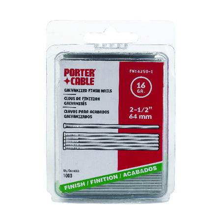 Porter Cable 2-1/2 in. 16 Ga. Straight Strip Finish Nails Smooth Shank 1,000 pk