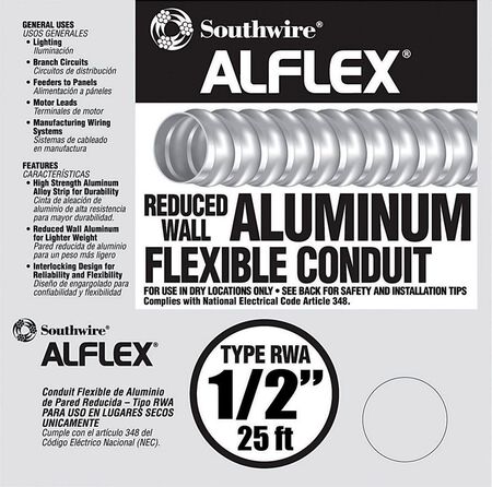 Southwire 1/2 in. Dia. x 25 ft. L Flexible Electrical Conduit FMC Aluminium