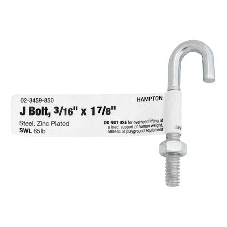 Hampton Small Zinc-Plated Silver Zinc 0.5625 in. L J-Bolt 60 lb 1 pk