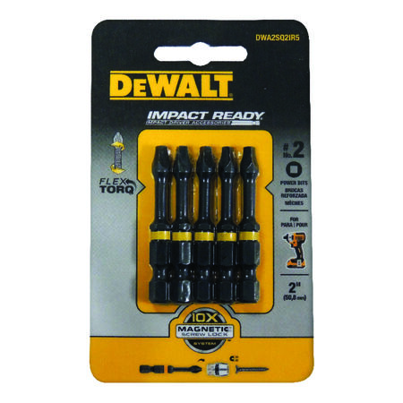 DeWalt FlexTorq Square #2 X 2 in. L Impact Driver Bit Black Oxide 5 pc