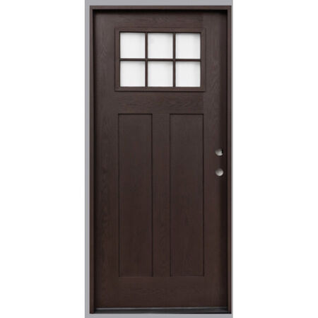 Door Unit 3' LH Fiberglass Craftsman 6lite Dark Walnut