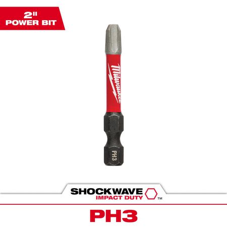 Milwaukee Shockwave Phillips #3 X 2 in. L Screwdriver Bit Steel 1 pc