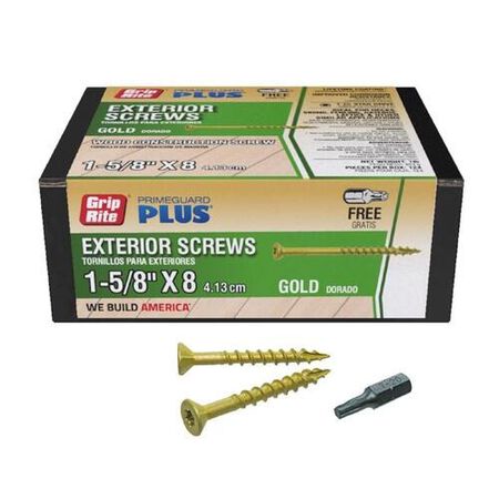 Grip-Rite PrimeGuard Plus No. 8 wire X 1-5/8 in. L Gold Star Flat Head Deck Screws 1lb 124 pk