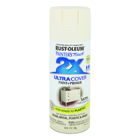 Rust-Oleum Painter's Touch 2X Ultra Cover Satin Heirloom White Paint+Primer Spray Paint 12 oz