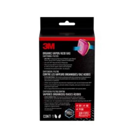 3M P100 Acid Gas and Organic Vapor Respirator Cartridge Replacement Pink 2 pc