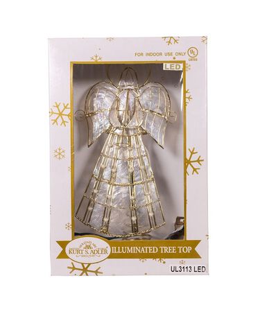Kurt S. Adler 9.75 in. 10-Light LED Capiz Wire & Scroll Angel With Brass Plating Finish Treetop