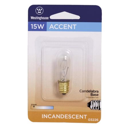 Westinghouse 15 W T7 Tubular Incandescent Bulb E12 (Candelabra) White 1 pk