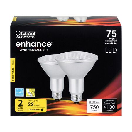 Feit Enhance PAR30 E26 (Medium) LED Bulb Bright White 75 Watt Equivalence 2 pk