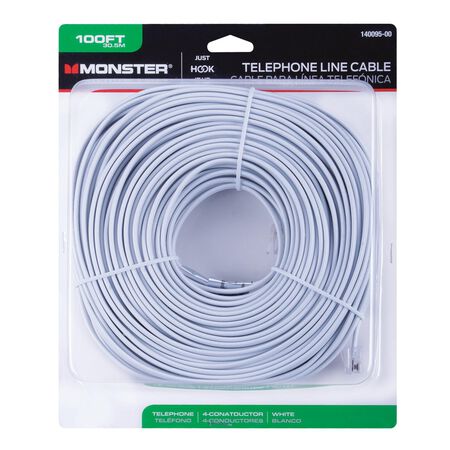 Monster Just Hook It Up 100 ft. L White Telephone Line Cord