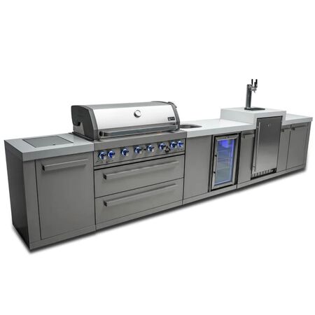 Mont Alpi 805 Island with Beverage Center and Kegerator / 6-Burner Grill, 2 Infrared Burners, Sink, Fridge, 3 Beer Taps, Stainless Steel