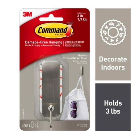 3M Command Medium Metal Hook 3.0 in. L 1 pk