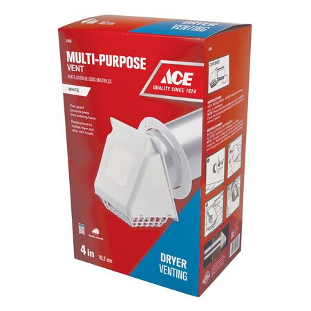 Ace 4 in. W X 6 in. L White Plastic Dryer Vent Hood