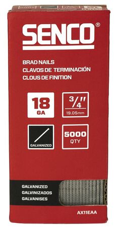 Senco Nail, 3/4 in. L, 18, Steel, Electro-Galvanized, Brad, Medium Head, Smooth Shank