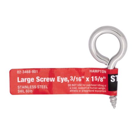 Hampton 3/16 in. D X 1-5/8 in. L Polished Stainless Steel Screw Eye 60 lb. cap. 1 pk