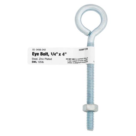 Hampton 1/4 in. X 4 in. L Zinc-Plated Steel Eyebolt Nut Included
