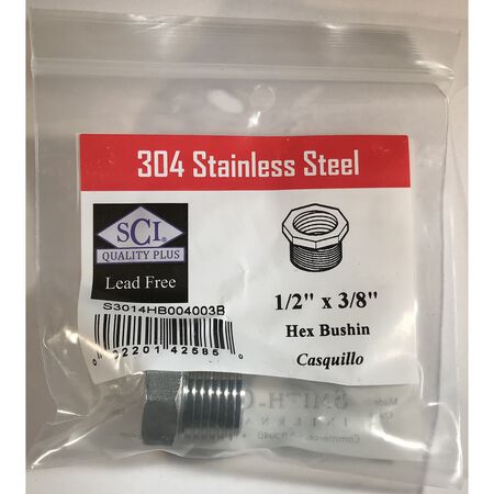 Smith-Cooper 1/2 in. MPT X 3/8 in. D FPT Stainless Steel Hex Bushing