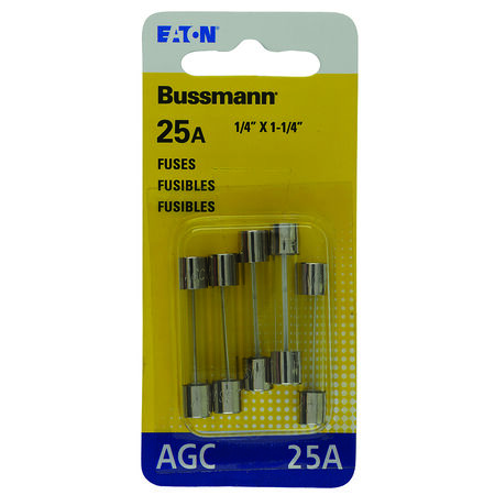 Bussmann 25 amps AGC Clear Glass Tube Fuse 5 pk