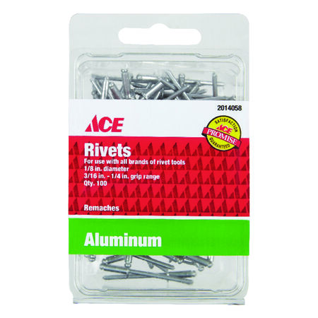 Ace 1/8 in. D X 3/16 in. Aluminum Rivets Silver 100 pk