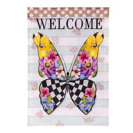 Evergreen Courtly Check Butterfly Applique Garden Flag