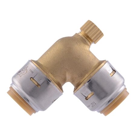SharkBite 1/2 in. Push-to-Connect 1/2 in. D Brass 90 Degree Elbow with Drain
