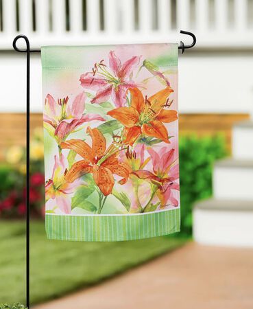 Evergreen Lilies Suede Garden Flag