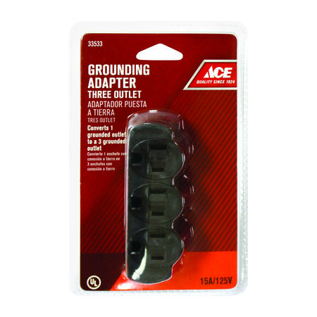 Ace Grounded Triple Outlet Adapter Brown 15 amps 125 volts 1 pk