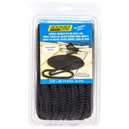Seachoice Double Braid Black Nylon Dock Lines 240 in. x 1/2 in.